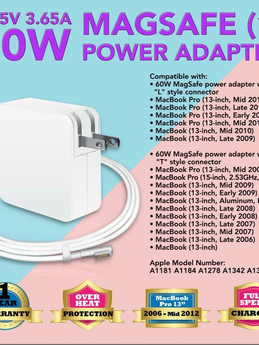 Universal White Tablet Power Adapter with Magnetic Connector